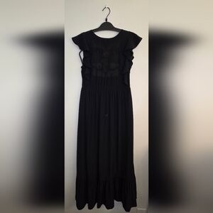 Who What Wear Womens sz XS Maxi Dress Black Embroidered Cap Sleeve Prairie Boho